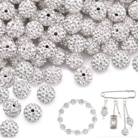 100 Pcs Mixed Pave Disco Balls Silver 10 mm Clay Beads Imitation Diamonds, Strass Beads for Threading, Clay Rhinestone Crystal Beads for DIY Jewelry Making