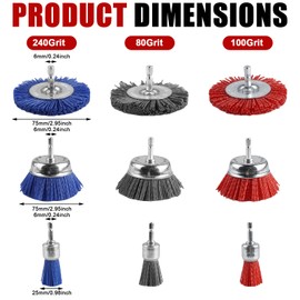 9 Pieces Nylon Wire Cup Brush, 3 Sizes Nylon Drill Brush Set, Nylon Brush with 1/4 Inch Hex Shank, Nylon Brush Grinding Attachment for Cleaning and Removing Rust, Paint and Corrosion