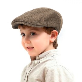 Kids Wool Flat Newsboy Cap - Vintage Tweed Pageboy Ivy Cap Cabbie Hat for Boys Girls Toddler (for 4-9 Years) Dark Khaki