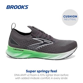 Brooks Men’s Levitate Stealthfit 6 Neutral Running Shoe - Blackened Pearl/Green/White - 11.5 Medium