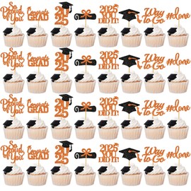 40Pcs Orange Graduation Cupcake Toppers 2025, Graduation Decorations Class of 2025 Graduation Hat Cupcake Toppers Graduation Picks Cupcake Toppers Graduation Party Decorations 2025