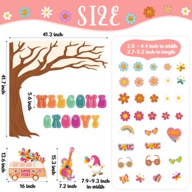 Zonon Retro Welcome Classroom Decorations Boho Groovy Welcome Tree Bulletin Board Set Welcome Hippie Daisy Cutouts for Teachers Kids Preschool Elementary Back to School Classroom Wall Decoration