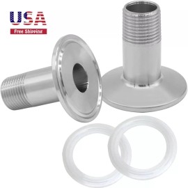 sashow SS Sanitary Pipe Fitting 1/2" NPT Male to 1.5" Tri Clamp 50.5mm Ferrule OD 2PCS