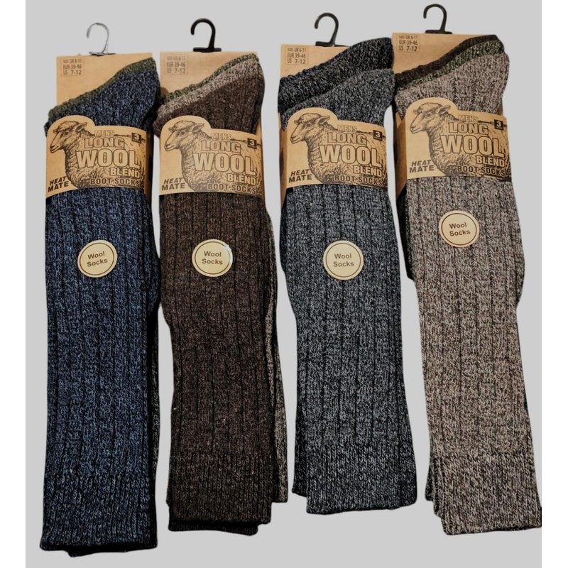 Men's Long Wool Blend Heavy Boot Socks -Warm, Durable &