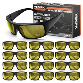 Safety Glasses for Men Women ANSI Z87.1 UV400 Safety Glasses Frosted Texture, Anti Impact Resistant Tinted Safety Glasses Sunglasses Anti Fog Eye Goggles Safety Protection (12 Pack Yellow)