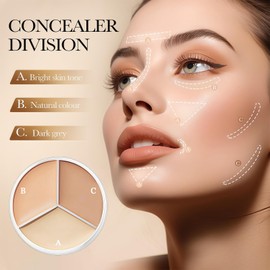 Cream Concealer Palette - 3 Colour Waterproof Concealer, Full Coverage Blendable Shades to Correct Dark Circles, Red Marks, Highlight & Contour Makeup for Women