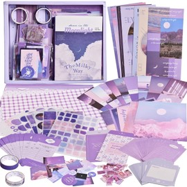 Kit Estético de Álbumes de Recortes, 346 Piezas Álbumes de Recortes Clásico de DIY, Kit de Álbum de Recortes Vintage,Con Pegatinas Decorativos,Libro A6, Regalo para amigas y Niñas(púrpura)