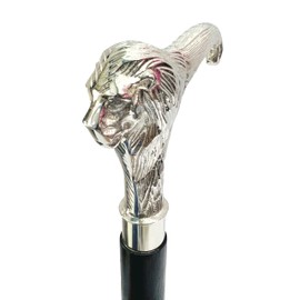 Shazia Nautical Siver Brass Lion Handle Cane Black Wooden Walking Stick Cane Handcrafted Wood Perfect Offering Cane for Men Women Senior Cane 3 Fold Fancy Cane, Standard