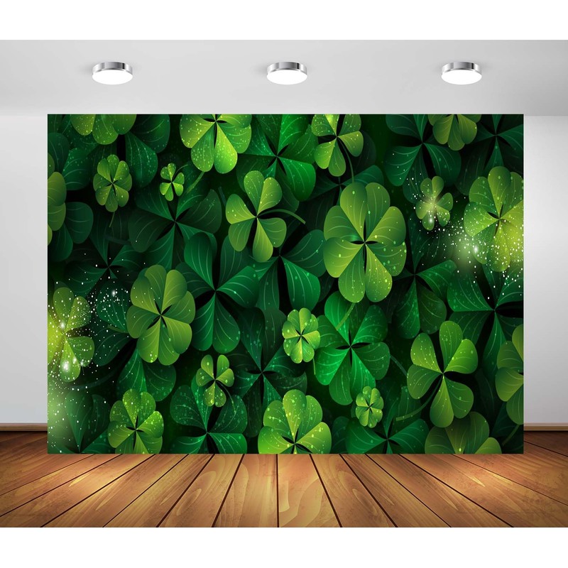 CORFOTO 5x3ft Fabric Green Clover Leaves Backdrop Green Shamrock Background