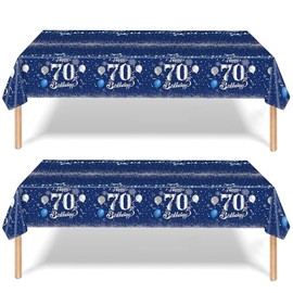 2Pcs Navy Blue Happy 70th Birthday Party Table Cloth,137*274cm Plastic 70th Birthday Table Decorations for Men Women Birthday Table Cloth Disposable Tablecover for 70th Him,Her Birthday Gifts Party