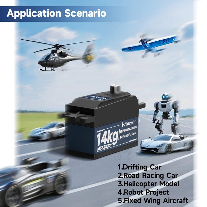 Miuzei RC Digital Servo 14kg Low Profile Servo Motor Metal