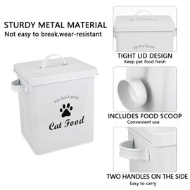 Geyecete Pet Treat and Food Storage Tin with Lid - 5lbs Capacity - Serving Scoop Included … -CAT