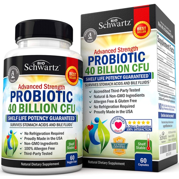 Probiotic 40 Billion CFU - Probiotics for Women & Men - Lactobacillus Acidophilus & Prebiotics - Digestive Health Capsules - Targeted Release Technology - Shelf Stable Supplement Non-GMO - 60 Count