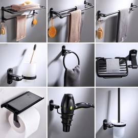 Unbranded 9PCS Wall Mounted Bathroom Hardware Bath Accessory Set Black Aluminum Towel Bar