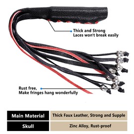 2 PCS Faux Leather Motorcycle Lever Covers with Fringes, Motorcycle Brake Clutch Lever Covers Grip Tassels Motorcycle Handlebar Handle Grip Covers, Fringed Leather Lever Covers Wraps with Skulls