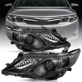 TUSDAR Compatible with 2012-2014 Toyota Camry Headlight L/Le/Xle/Hybrid/SE Assembly Driver Passenger Side(Black Housing with Clear Reflector)