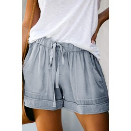 Mosucoirl Women Comfy Drawstring Casual Elastic Waist Pure Color Shorts Summer Beach Lightweight Short Pants with Pockets(A Light Blue,Small)