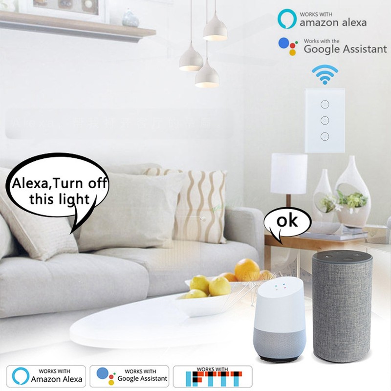 3 Gang Smart WiFi Light Switch Panel Touchable Wireless APP