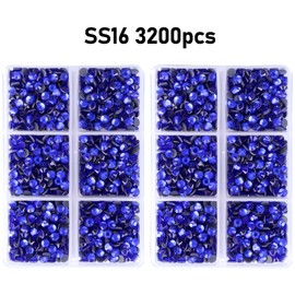 3200pcs SS16 Hot Fix Glass Flatback Rhinestones Bulk Round Crystal Gems Rhinestones for Crafts Art Clothes Shoes(Sapphire)