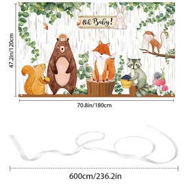 Woodland Baby Shower Backdrop Banner Jungle Animals Theme Oh Baby Baby Shower Party Decorations Woodland Creature Photography Background for Boy or Girl Welcome Party