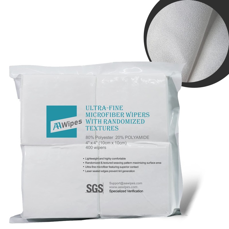 AAwipes Cleanroom Microfiber Wipes Mixed Weave Superfine 4"X4“ (400 Counts/Bags)