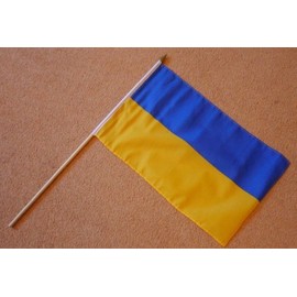 Ukraine Large Hand Flag - Sleeved Polyester Flag on 2 Foot Wooden stick