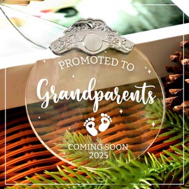 Baby Announcement for Grandparents – Christmas Ornament 2025 for Grandma, Pregnancy Reveal Keepsake, White Elephant Idea, Cute First for Women