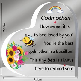 HZBLAZ Godmother Gifts Mothers Day Acrylic Plaque Keychain 2PC Set Godmom Birthday Christmas Appreciate Gifts Heart Signs Family Bee Desk Signs Women Keyring Retirement Thanksgiving Souvenirs