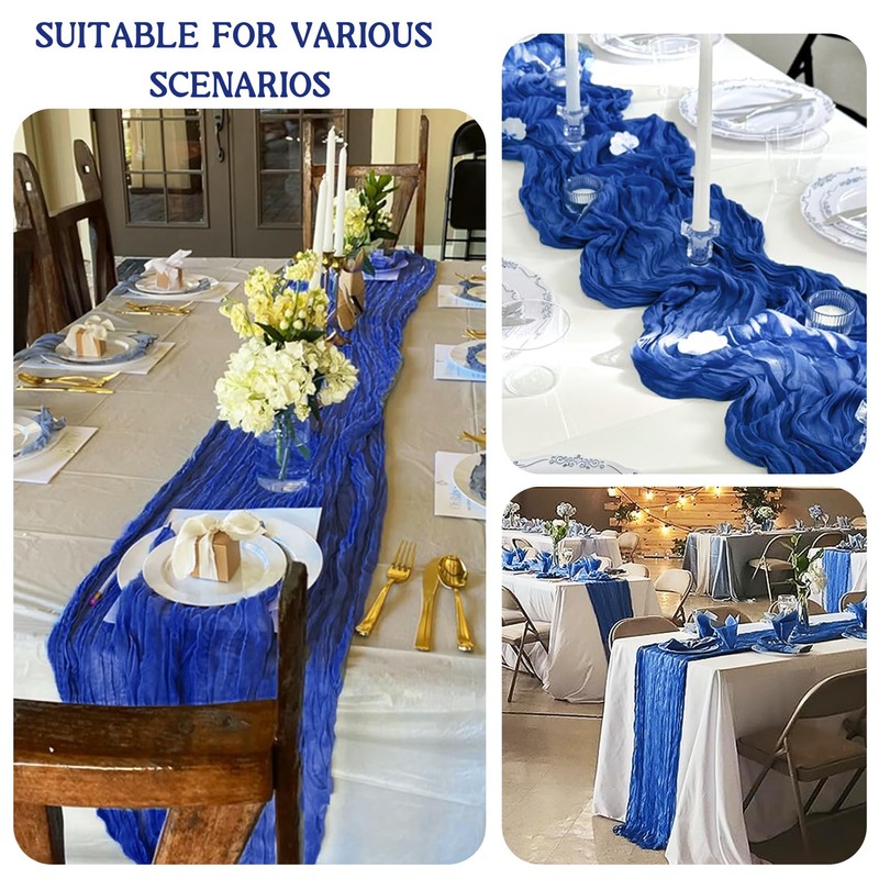 2 Pack 120 Inch Royal Blue Cheesecloth Table Runner Boho