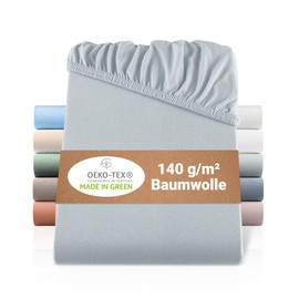 BaSaTex Organic Jersey Fitted Sheet, 100% GOTS (Global Organic Textile Standard) Certified Cotton, Fitted Sheet in All Sizes, Children's and Baby Beds, 60 x 120 – 70 x 140 cm, Anthracite