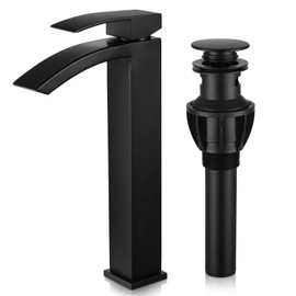NOHALIPY Black Stainless Steel Vessel Sink Faucet，Matte Black Bathroom Vessel Faucet，Waterfall Black Faucet for Vessel Sink 1 Hole