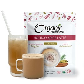 Organic Traditions Holiday Spice Instant Latte, Limited Edition Seasonal Flavour, Superfood Caffeine Free Dairy Free Drink Mix for Hot and Iced Latte Drink, 150g/5.3oz Bag