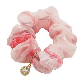 Elegant Floral Chiffon Hair Tie for Women – Soft and Stylish Scrunchie, Feminine Hair Accessory (1-Red Pink)