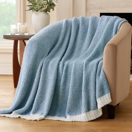 Joiedomi Twin Blanket for Couch Bed Sofa, Blue Knitted Blankets Gifts for Women Mom Girls, Cozy Cute Soft Throw Home Room Decor Aesthetic for Women Mothers Birthday Gifts 60x80 Inches