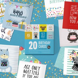 20 Birthday Cards Multipack + Envelopes | Plastic Free Eco Friendly Packs of Greeting Cards Hand-Packed in The UK