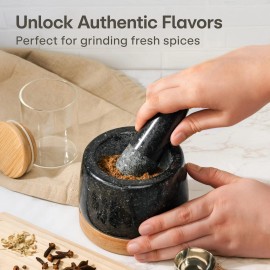 Praknu Small Granite Mortar and Pestle Set - 1 Cup - for Fine Grinding Results - Inc...