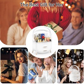 Sansixzero Makeup Organizer Countertop and Storage for Bathroom Vanity, Portable Travel Cosmetic Display Cases with Lid and Drawers, Large Cosmetics Skincare Organizer Box -White