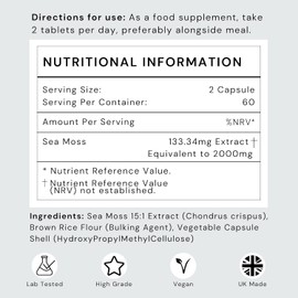 Sea Moss Capsules by FUTURO LABS - 2000mg Raw Sea Moss [15:1 Extract] - Organic Irish Sea Moss Supplement | Vegan, Non-GMO, Gluten Free | 120 Capsules, 60 Servings
