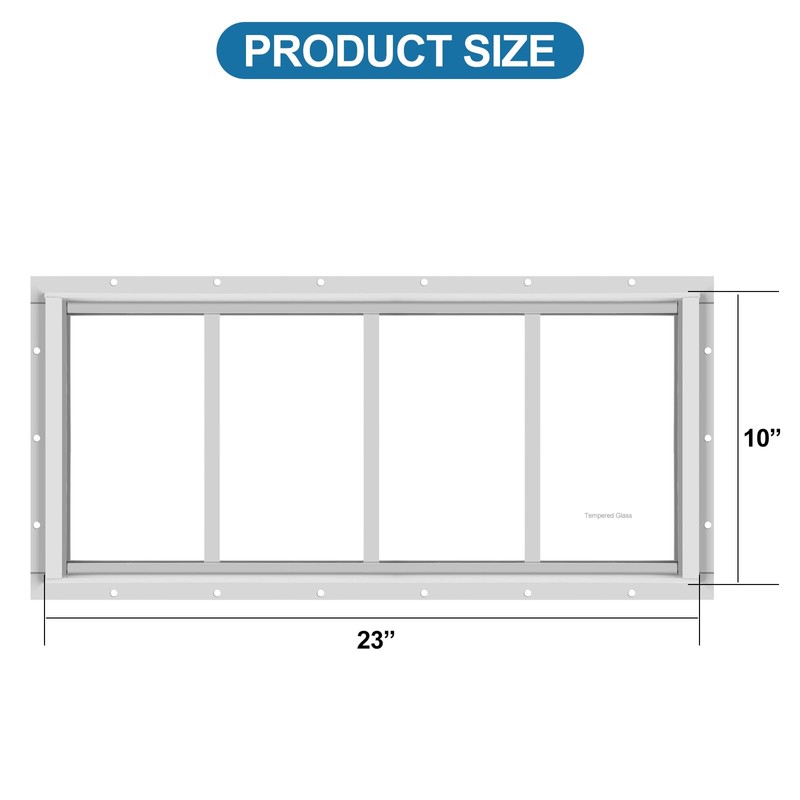 2 Pack Shed Window 10" W x23 H, White Flush