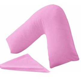 NURBAY V Shaped Pillowcase cover 100% Polycotton V pillow case cover - Neck & Back Support Orthopaedic Pregnancy Nursing V shape Pillow case cover only (Pink)