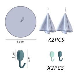 2 Pieces Round Terry Towels, 2 Pieces Hooks, Cleaning Towels, Cotton Kitchen Towels, Rags, Round Terry Towels for Cleaning Kitchen Utensils (Purple)