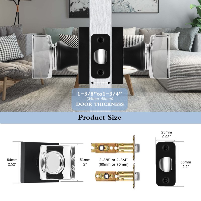 coolnews Square Crystal Door Knobs Interior, Passage Hall Closet Door