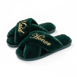 OWITER Green Women's Wedding Slipper, Small, Floral Pattern, Bear Theme, Flat Heel, Open Toe, Elegant, Perfect for Bridesmaid, Bridal Shower, Bachelorette Party