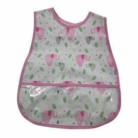 schone Wipe Clean Baby Bib with Crumb Catcher – Waterproof Feeding Bib with Fastening – Easy Clean, Cute Printed Design – 28.5 x 35cm (Pink Print)