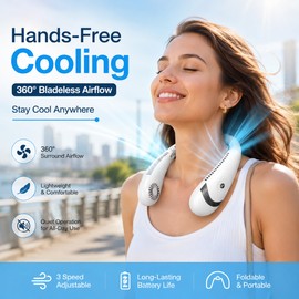 Portable Bladeless Neck Fan for Hands-Free Cooling – Foldable 3-Speed Personal Fan for Travel & Outdoor Use