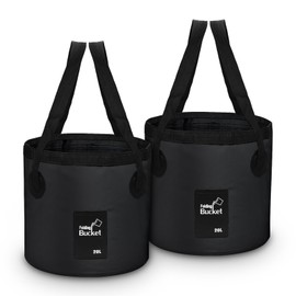 iGreely 2 Pack Folding Bucket, 20L Black Handy Folding Bucket for Camping, Plumbing, Cleaning, Traveling, Hiking, Fishing (Black 2 Pack, 20L)