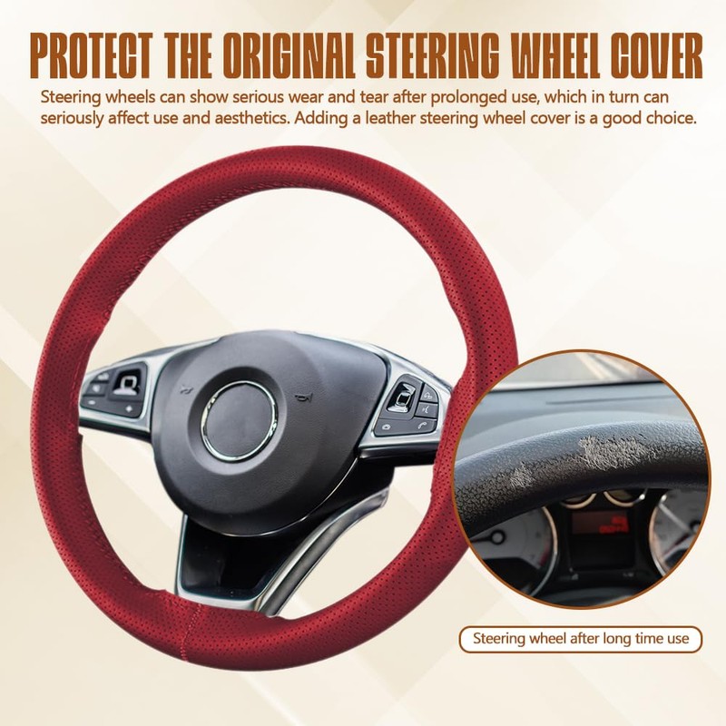 HEVLE Leather Steering Wheel Cover Lace Up, Car Wheel Cover,