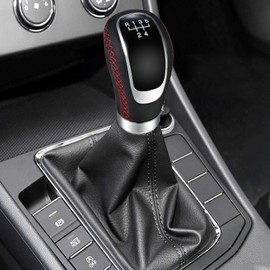Semoss Gear Knob 5 Gears Universal Leather Gear Lever Manual Gear Knob Shift Head with 3 Adapters 8 mm 10 mm 12 mm Cars