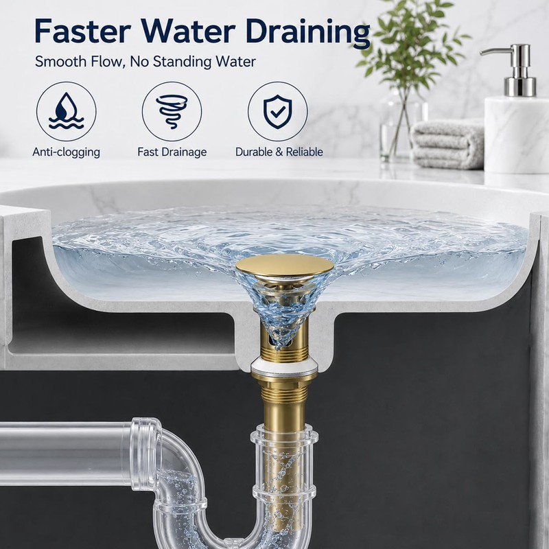 FROPO Metal Pop Up Bathroom Sink Drain with Overflow, Brushed