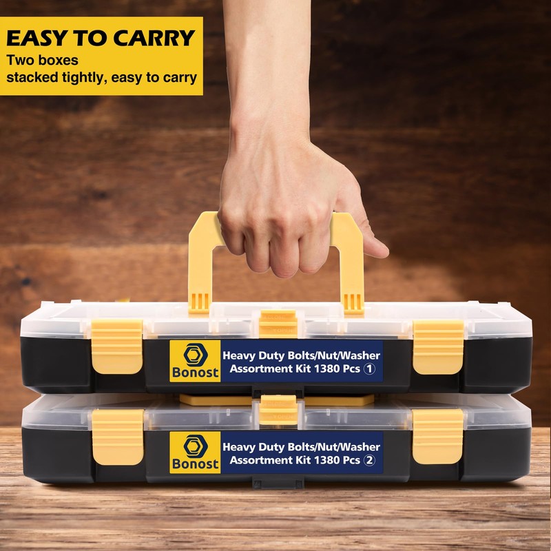 Bonost 1380pcs Nuts and Bolts Assortment Kit - Heavy Duty